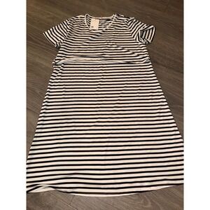 Quince Black White Striped‎ large NEW Dress Bamboo Blend